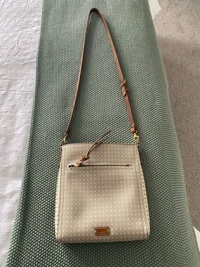 Beige Crossbody Shoulder Bag with Brown Strap